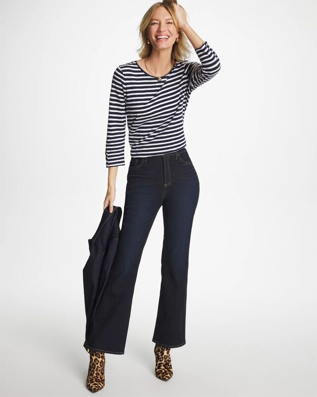 Striped Cotton Slub 3/4 Sleeve Button Tee - image 2